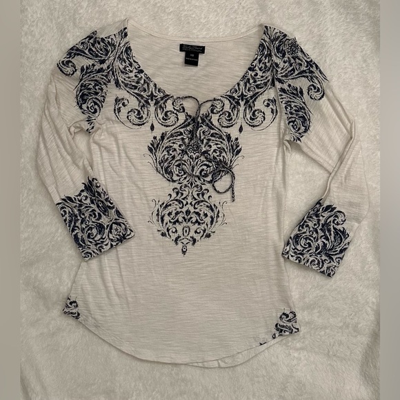 Lucky Brand 3/4 sleeve blouse with tie front detail - Picture 1 of 3